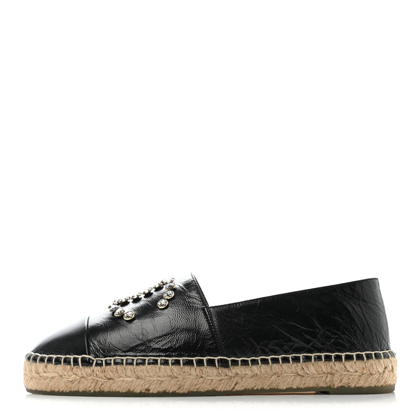 Patent Calfskin Crystal CC Espadrilles 38 Black