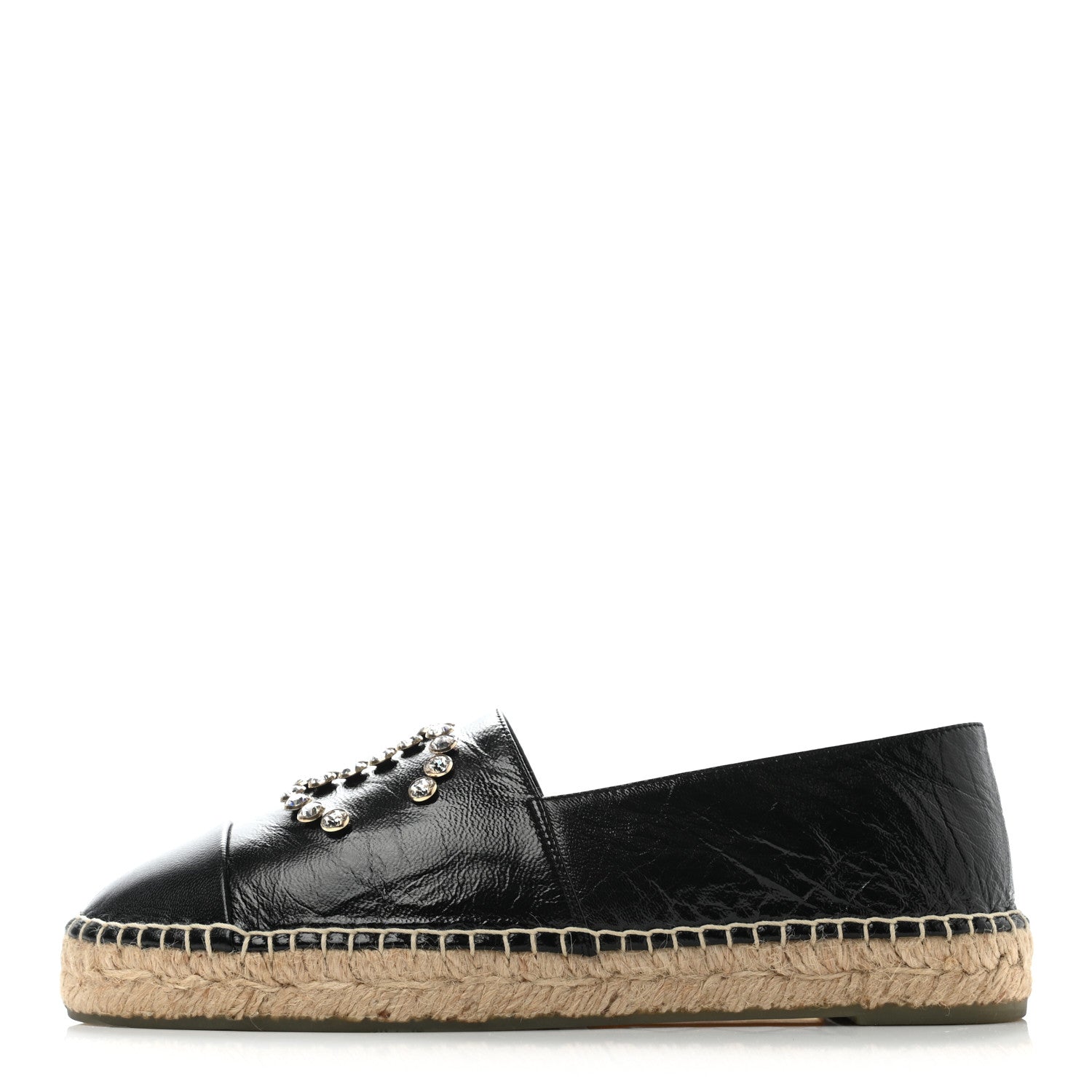 Chanel Patent Calfskin Crystal CC Espadrilles 38 Black 1 of 8