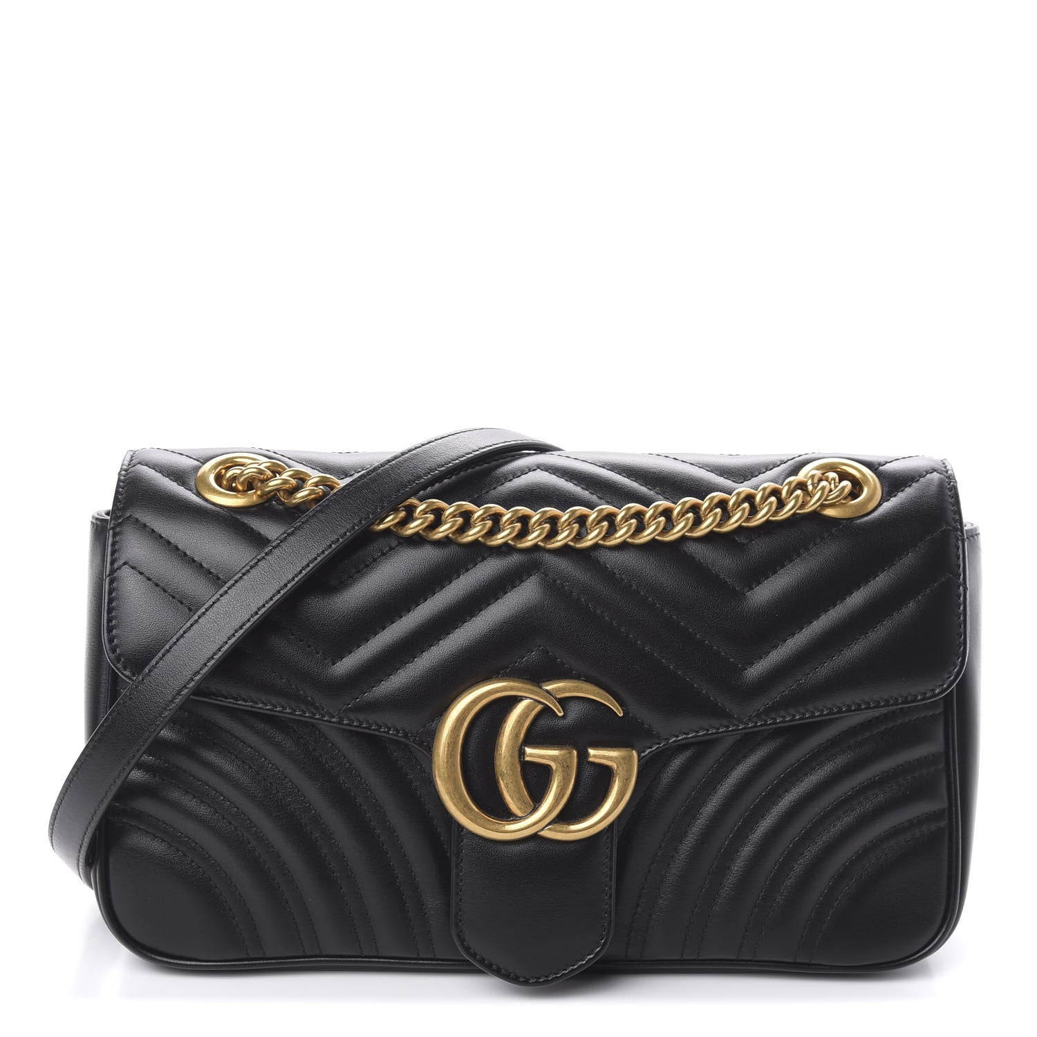 Gucci Calfskin Matelasse Small GG Marmont Shoulder Bag Black 1 of 10