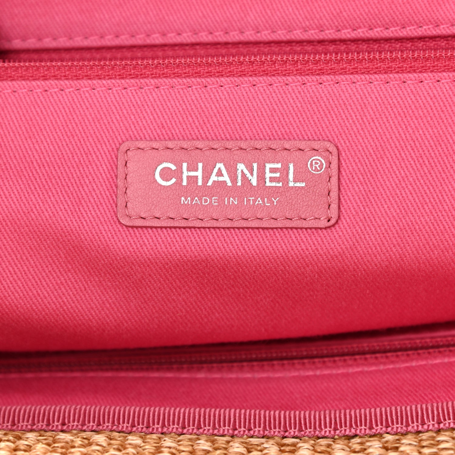 Chanel Woven Straw Raffia Logo Tote Pink Beige 6 of 12