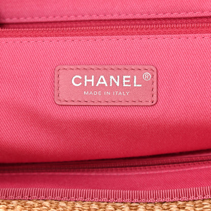 Chanel Woven Straw Raffia Logo Tote Pink Beige 6 of 12