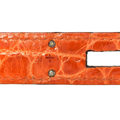 Hermes Shiny Niloticus Crocodile Horseshoe Birkin 30 Vert Emeraude Orange Miel 29 of 35