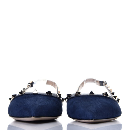 Valentino Garavani Suede Nappa Rockstud Slingback Flats 36.5 Marine 2 of 10