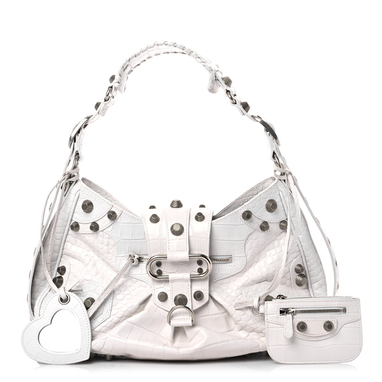 Balenciaga Extra Supple Calfskin Crocodile Embossed Medium Le Cagole Shoulder Bag White 1 of 13