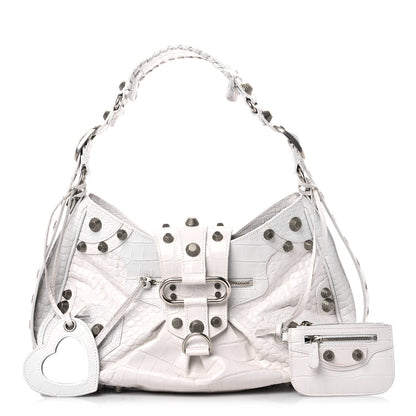 Balenciaga Extra Supple Calfskin Crocodile Embossed Medium Le Cagole Shoulder Bag White 1 of 13
