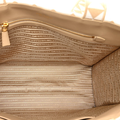 Prada Jacquard Saffiano Triangolo Symbole Embroidered Shopping Tote Corda Talco 6 of 9