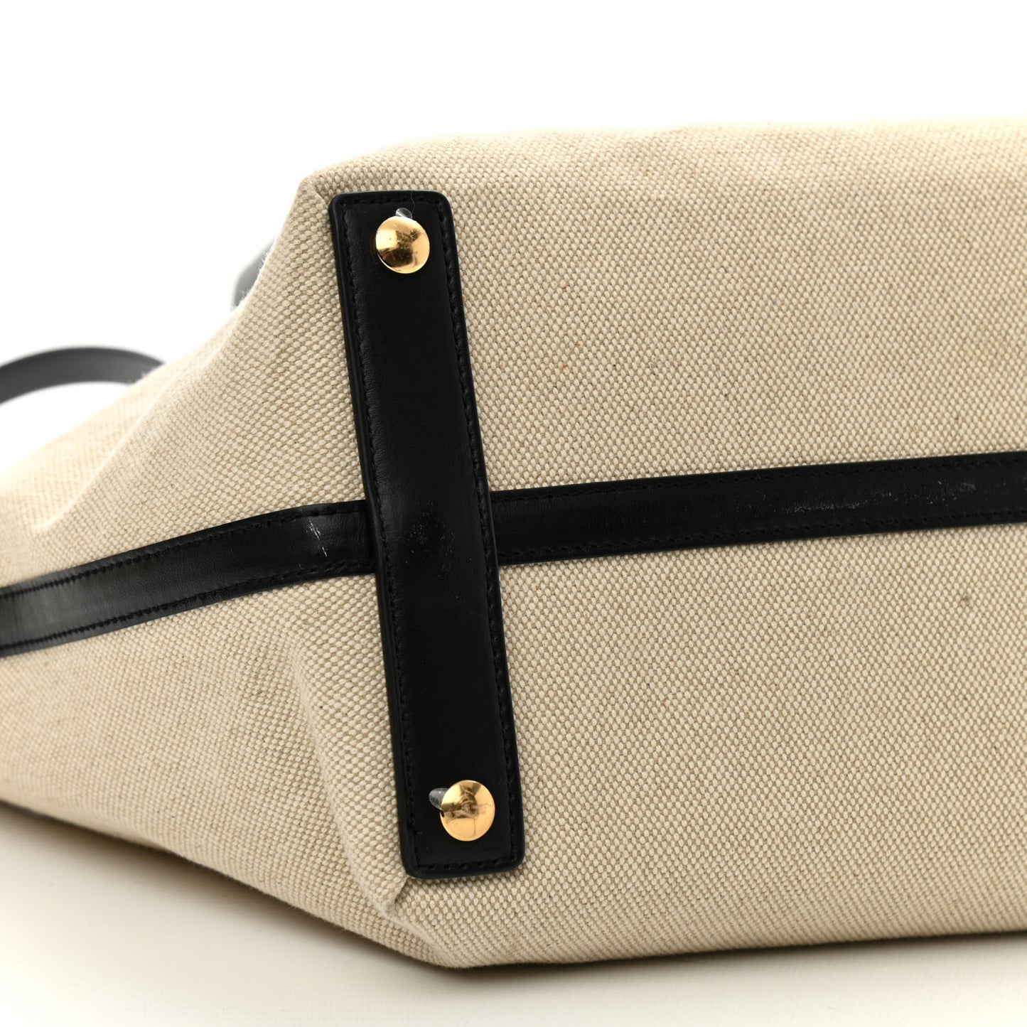 Cotton Soft Canvas Calfskin Medium Belt Tote Natural Black