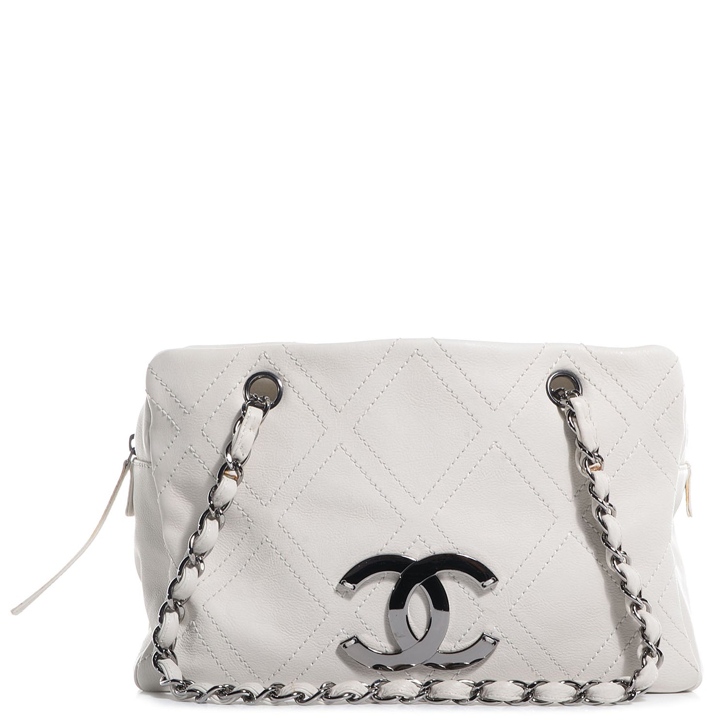 Calfskin Small Diamond Stitch Tote White