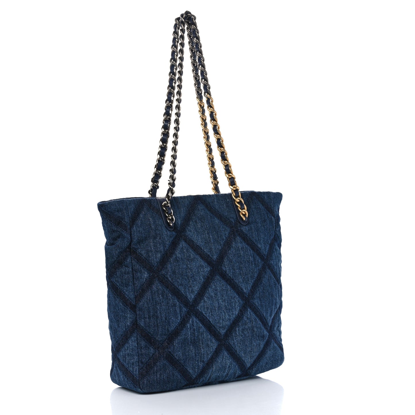 Denim Quilted Chanel 19 North South Shopping Bag Blue