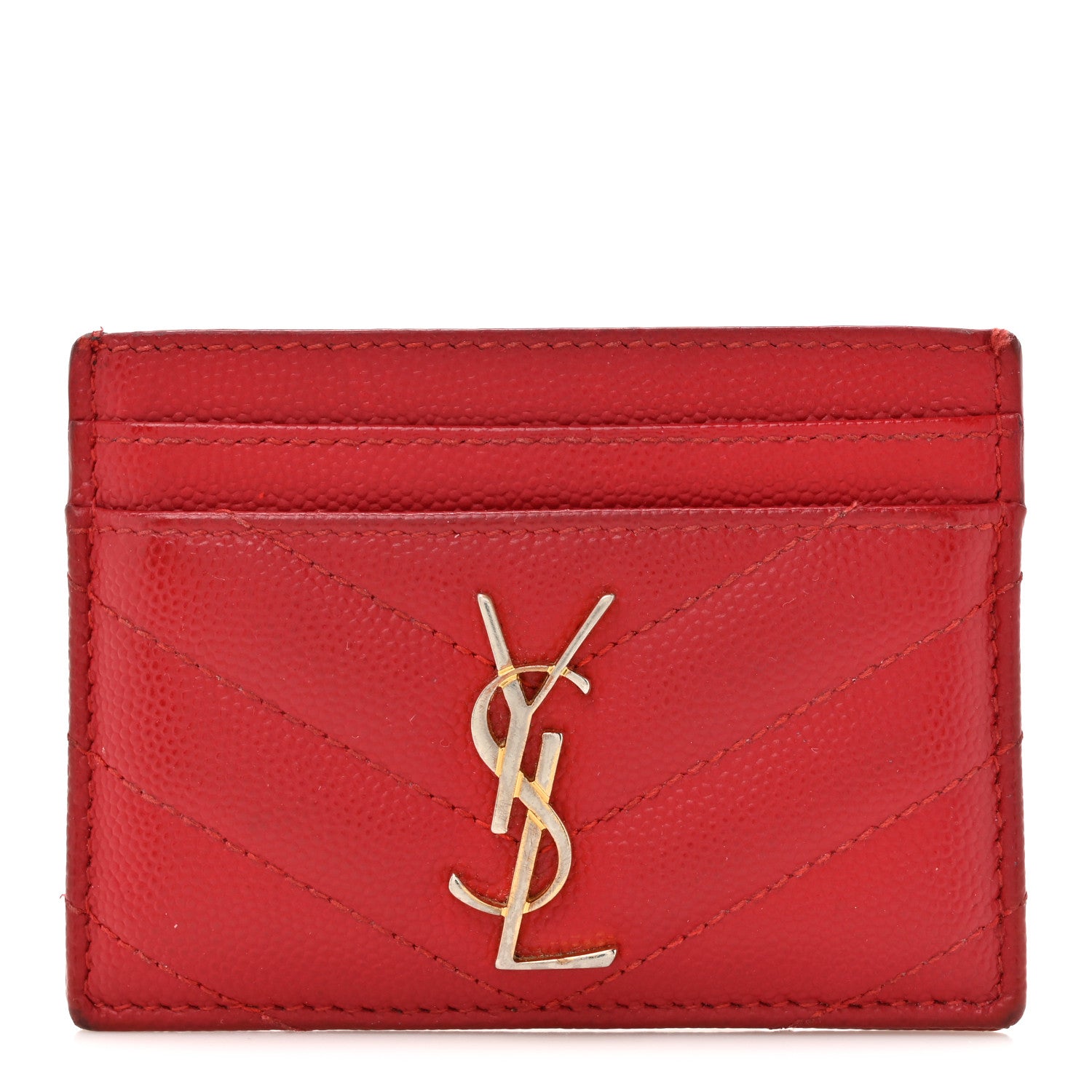 Saint Laurent Grain De Poudre Matelasse Chevron Monogram Credit Card Case Opyum Red 1 of 11