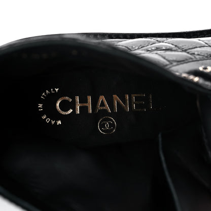 Chanel Shiny Calfskin Quilted Lace Up Combat Boots 37.5 Black 9 of 11