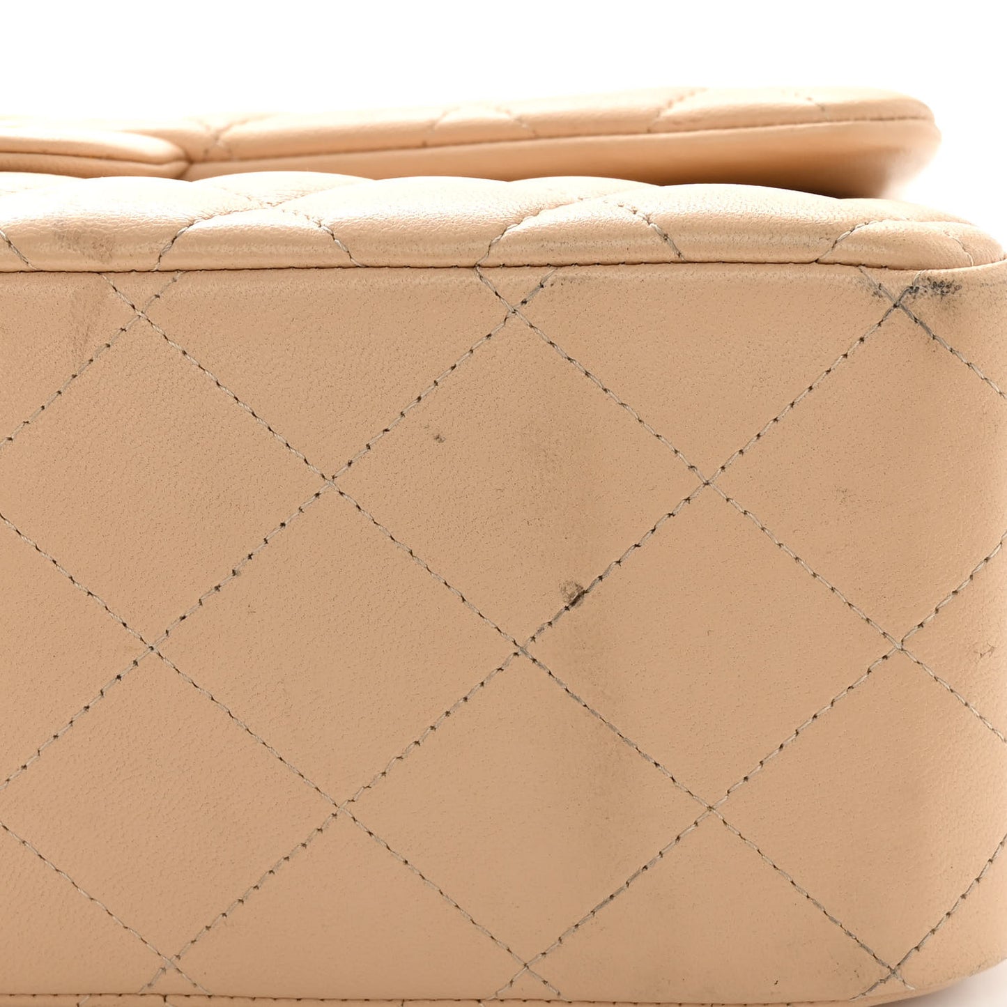 Lambskin Quilted Jumbo Double Flap Beige