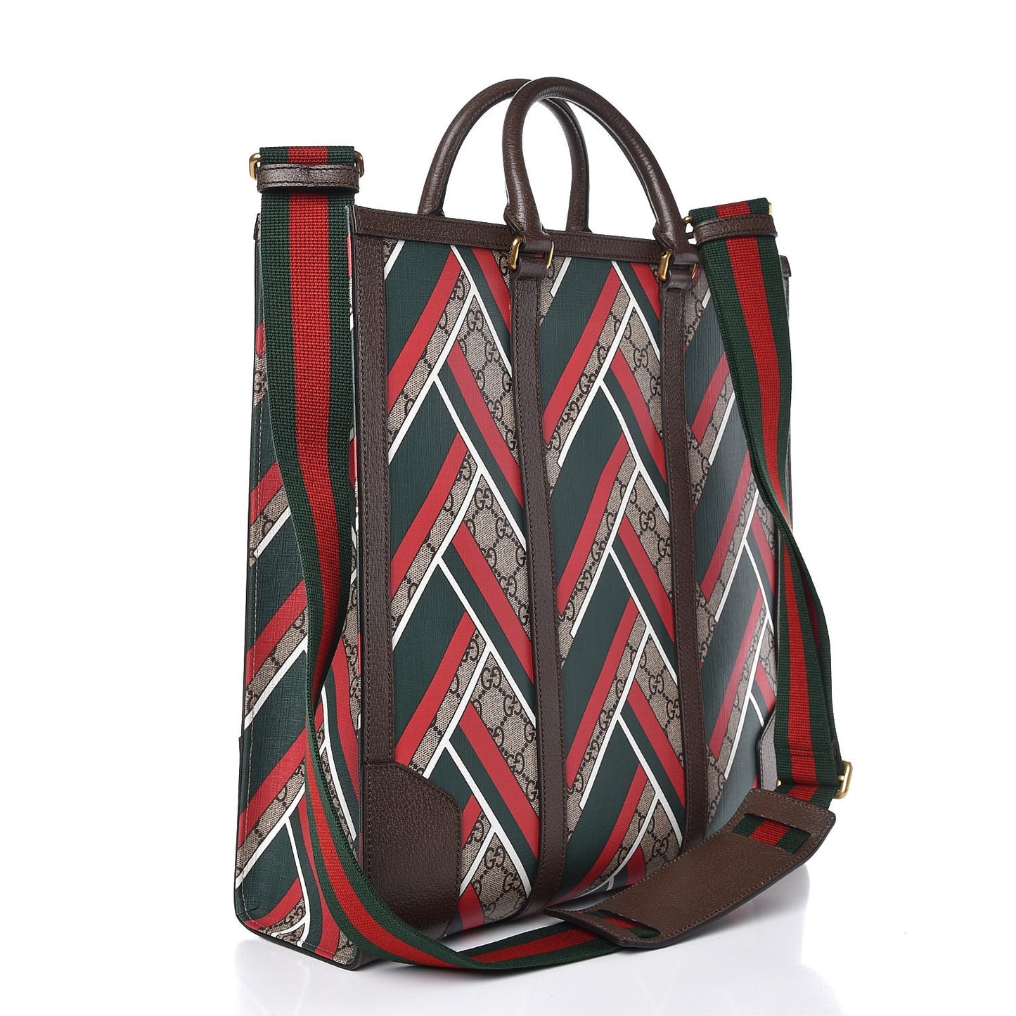 GG Supreme Monogram Chevron Web Vertical Tote Beige Green Red New Acero