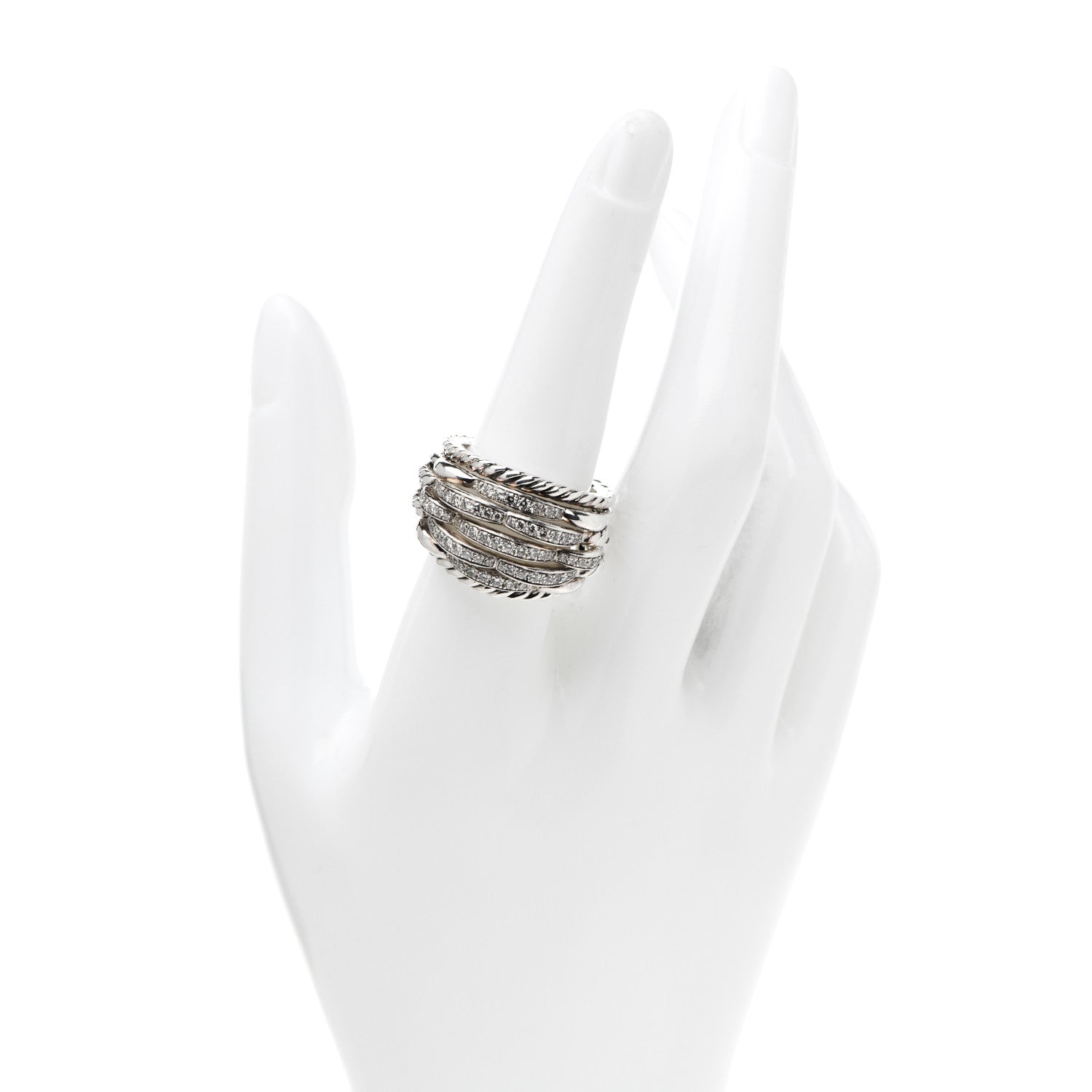 David Yurman Sterling Silver Diamond 20mm Tides Dome Ring 57 8 2 of 5