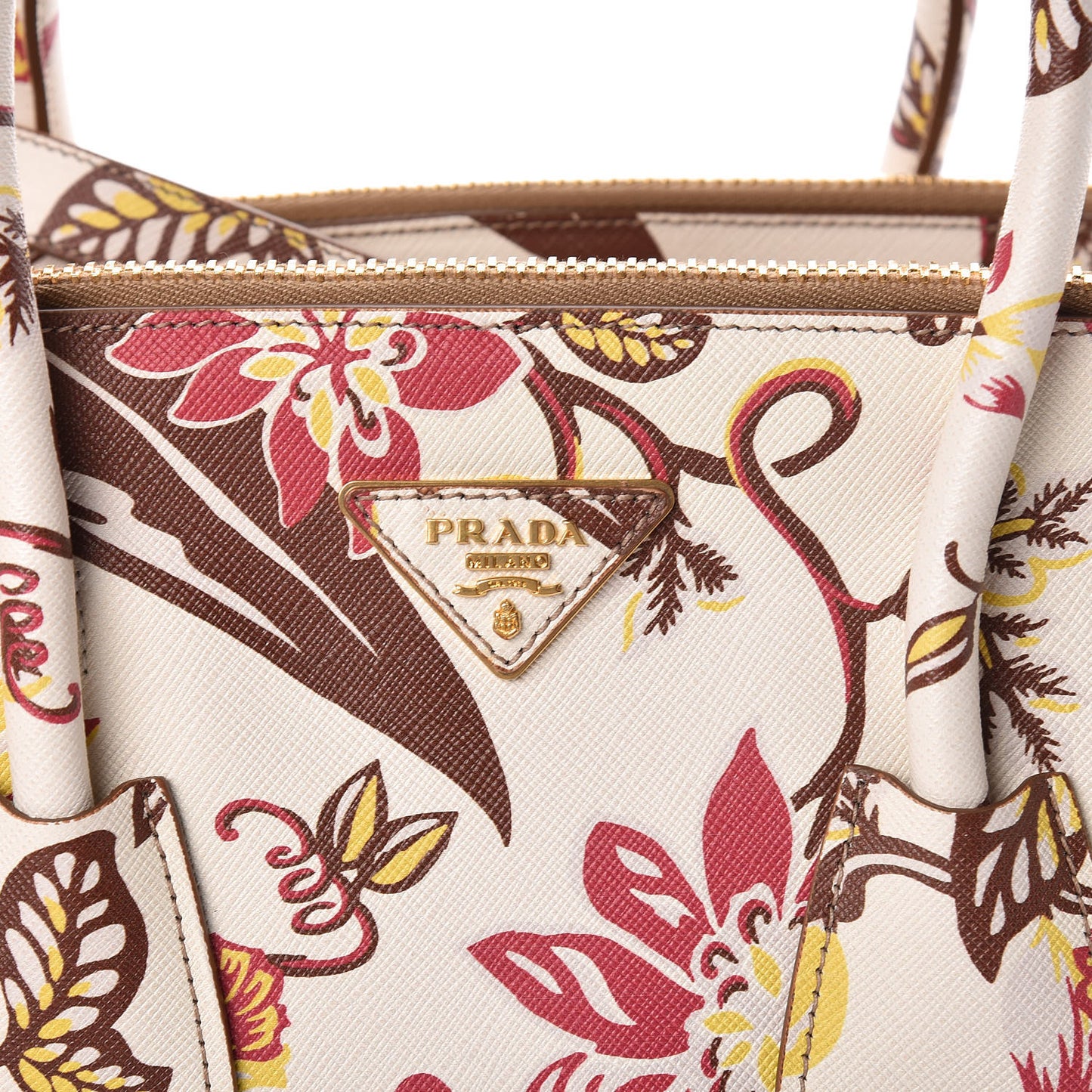 Saffiano Floral Print Large Twin Pocket Tote Talco