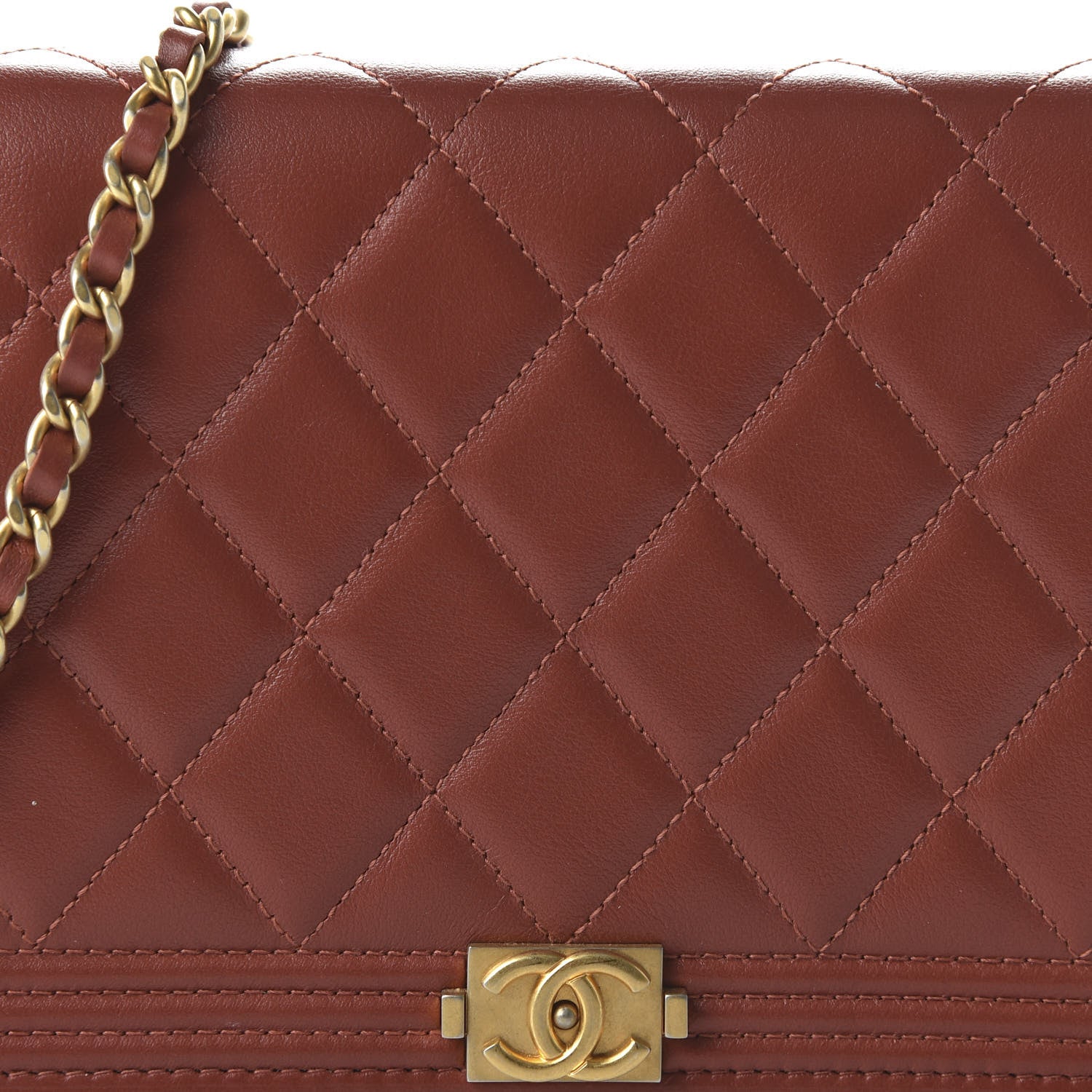 Chanel Lambskin Quilted Boy Wallet On Chain WOC Dark Red 10 of 11