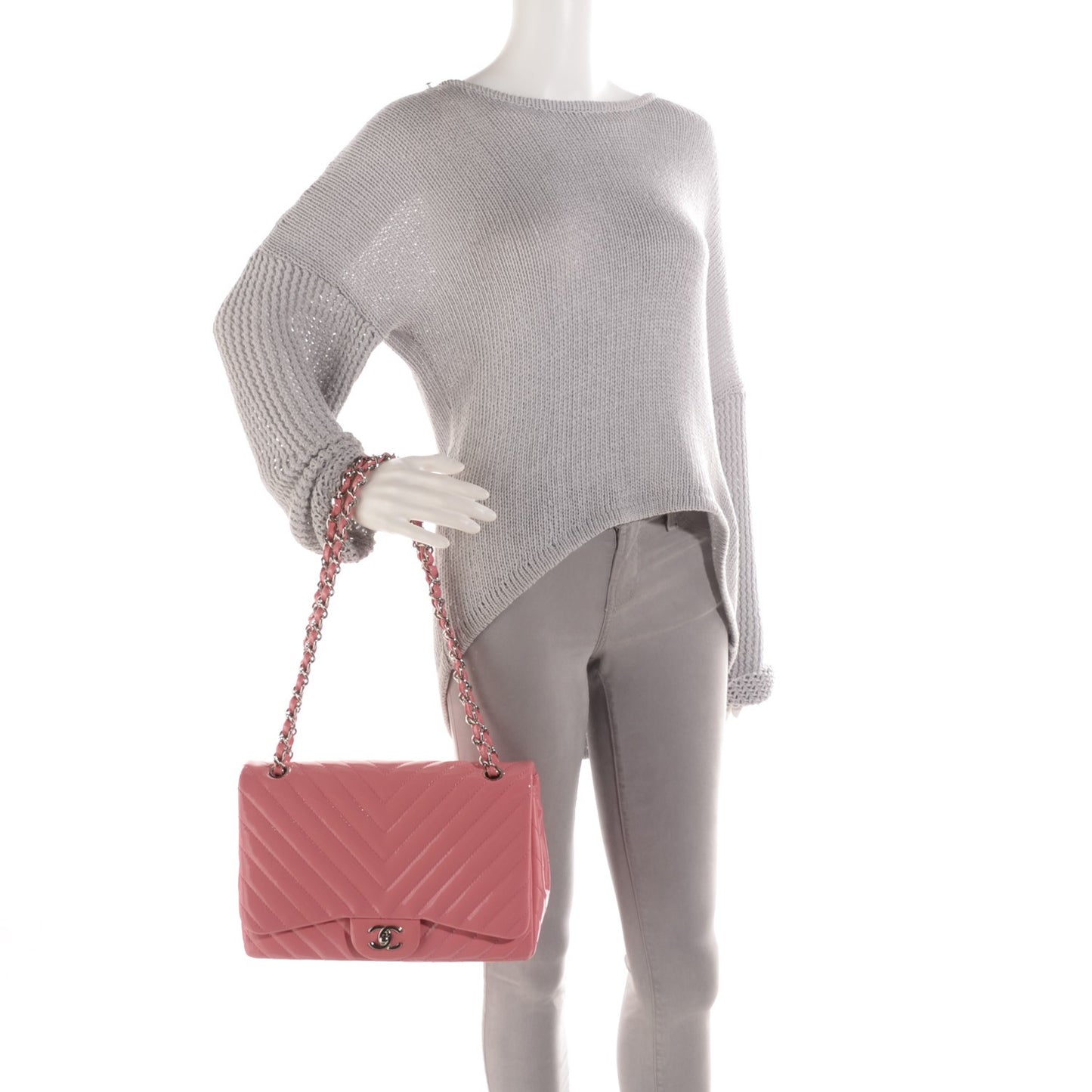 Patent Chevron Jumbo Single Flap Pink