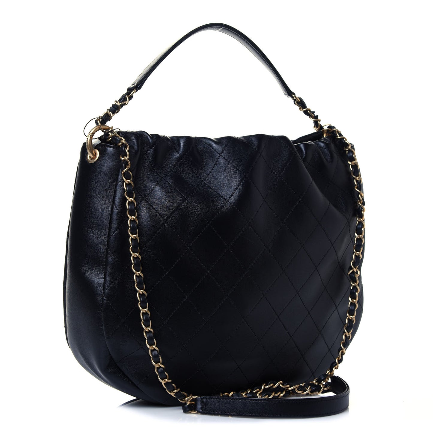 Lambskin Stitched Large Drawstring Bag Black