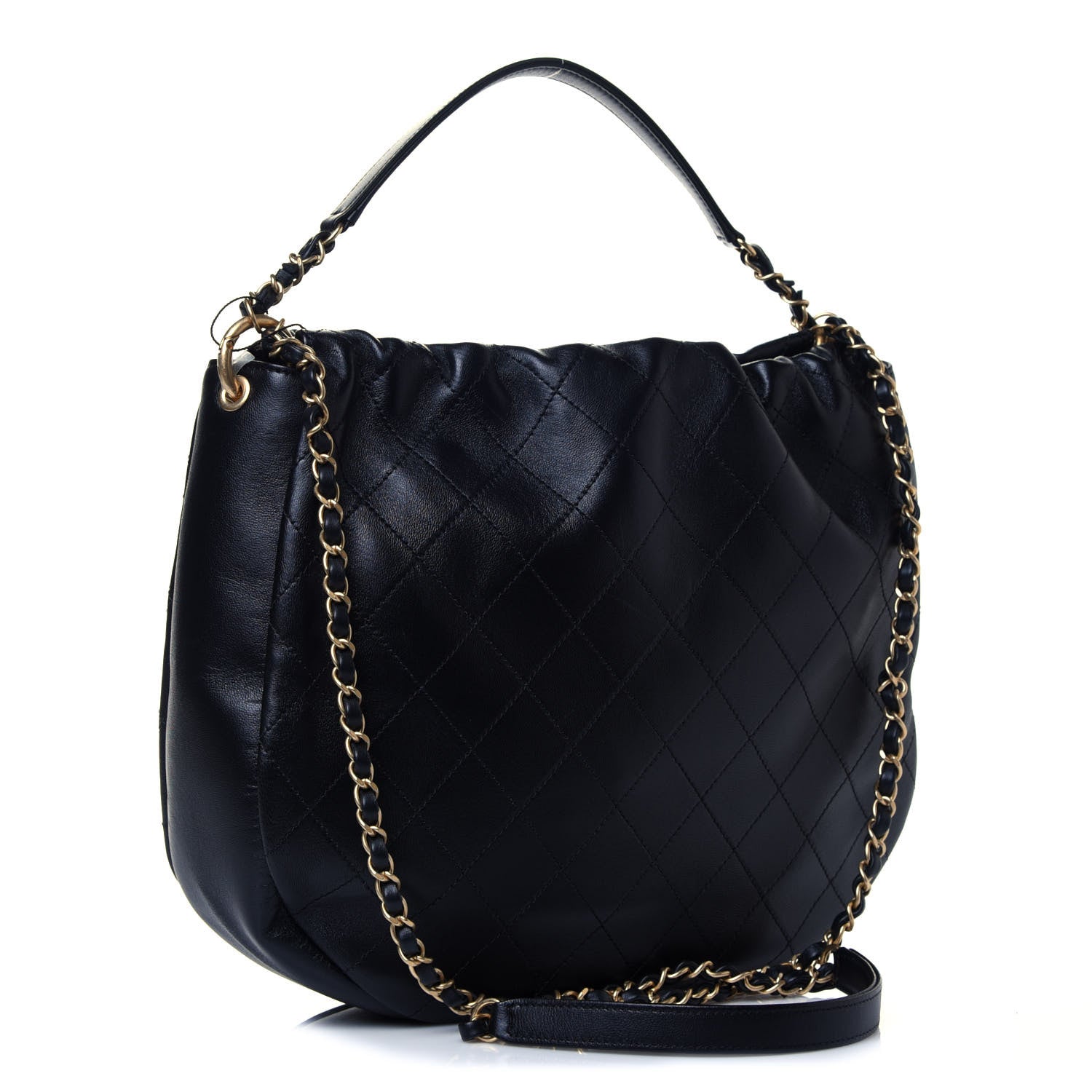 Chanel Lambskin Stitched Large Drawstring Bag Black 3 of 12