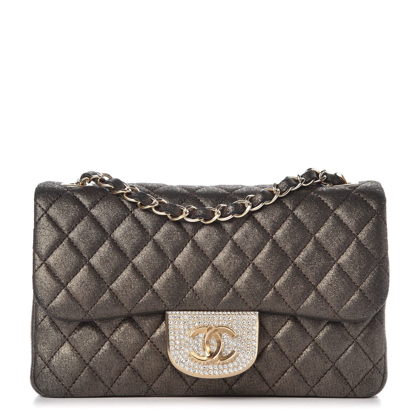 Iridescent Calfskin Quilted Crystal Mini Rectangular Flap Black Gold
