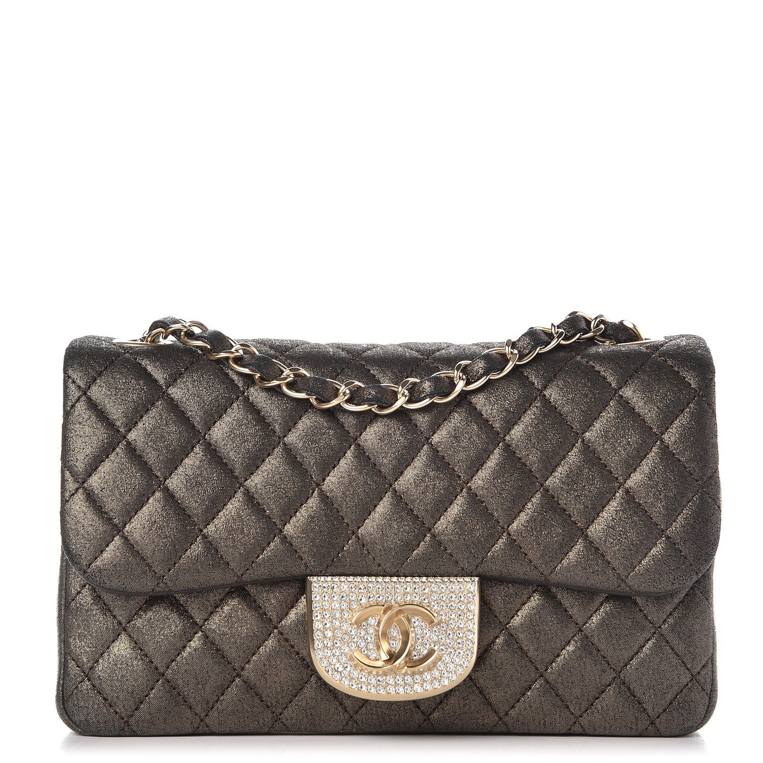 Chanel Iridescent Calfskin Quilted Crystal Mini Rectangular Flap Black Gold 1 of 7