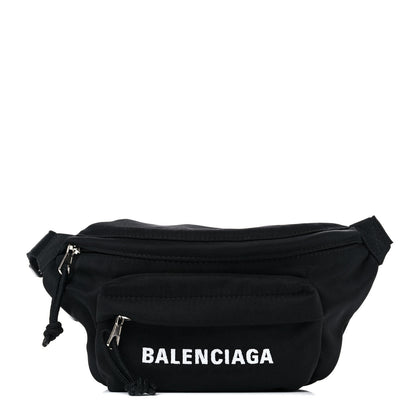 Balenciaga Sport Nylon Logo Embroidered Wheel Belt Bag Black White 1 of 11
