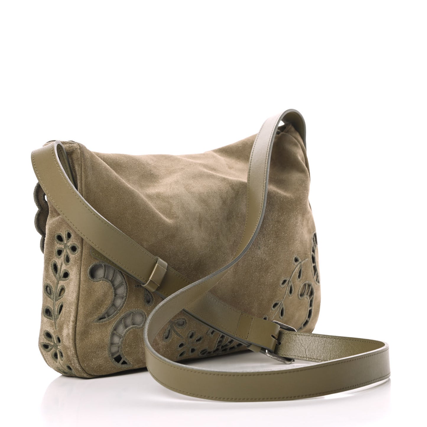 Suede Embroidered Flap Khaki