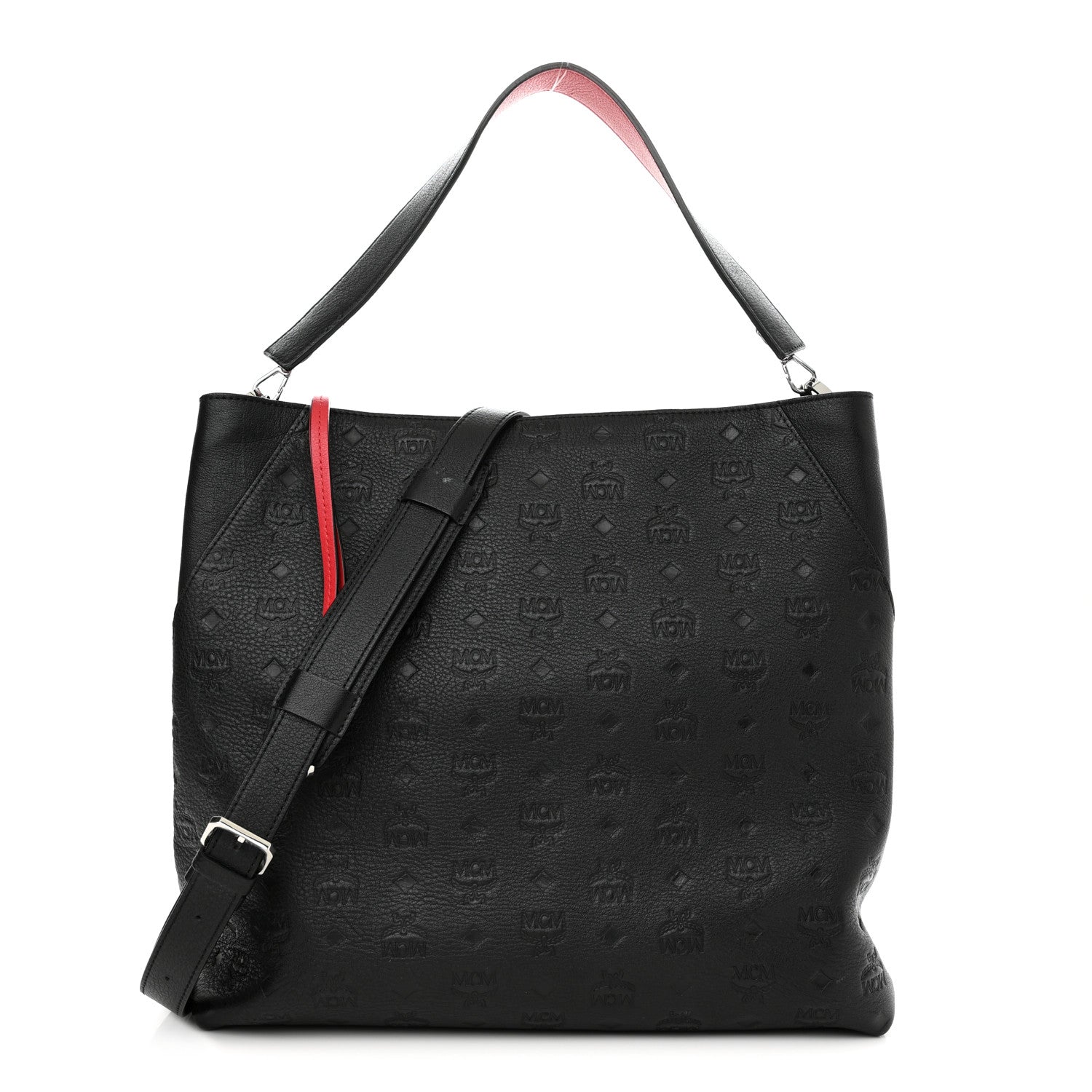 MCM Calfskin Ottomar Monogram Large Klara Hobo Black Red 1 of 12