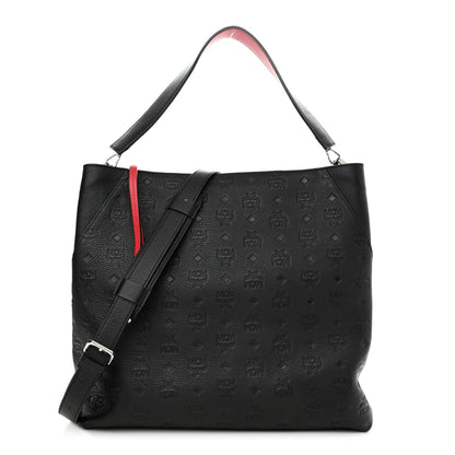 MCM Calfskin Ottomar Monogram Large Klara Hobo Black Red 1 of 12