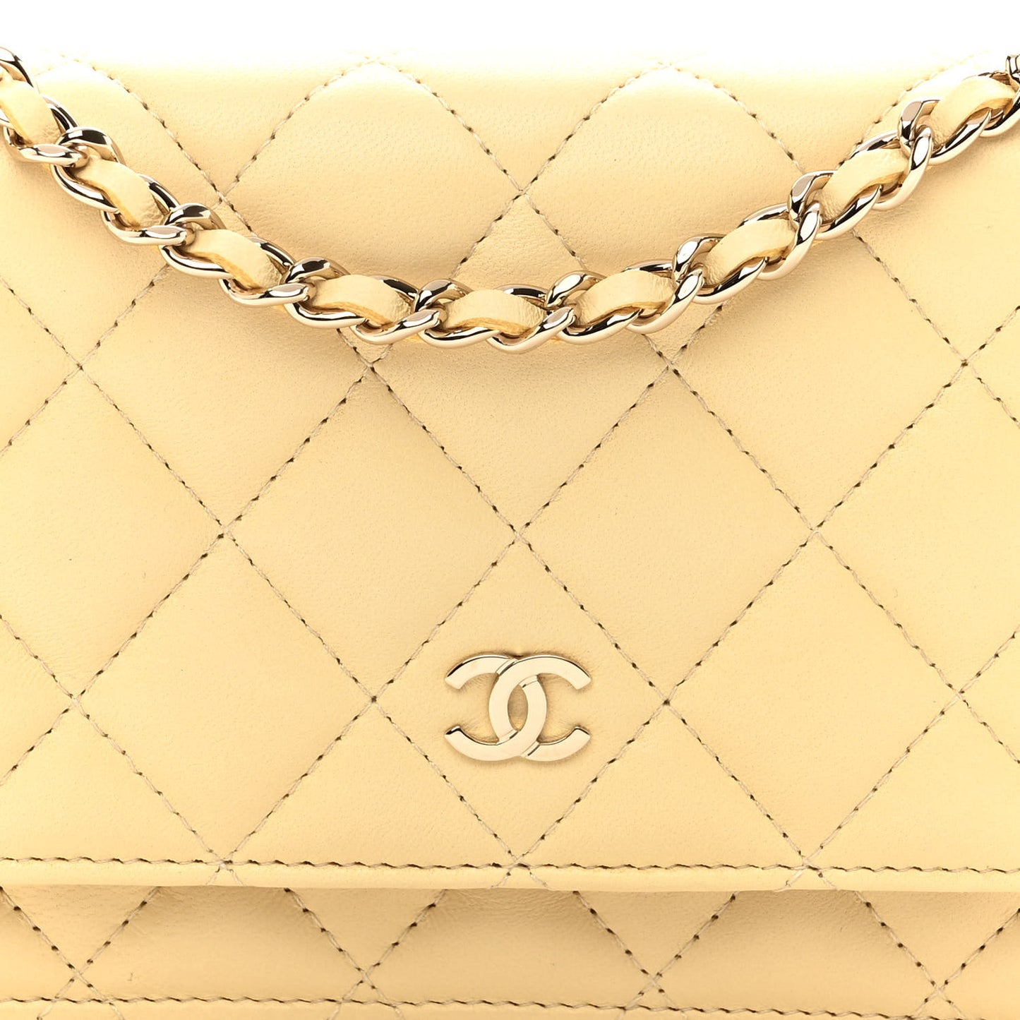 Lambskin Quilted Mini Wallet On Chain WOC Yellow