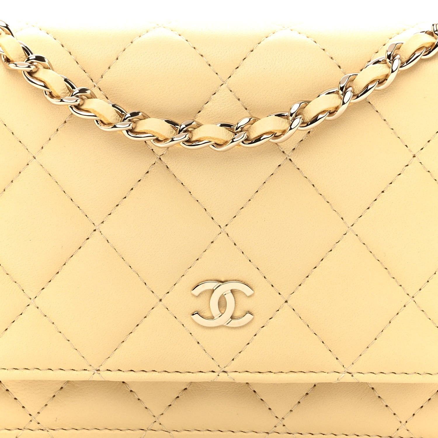 Chanel Lambskin Quilted Mini Wallet On Chain WOC Yellow 7 of 9