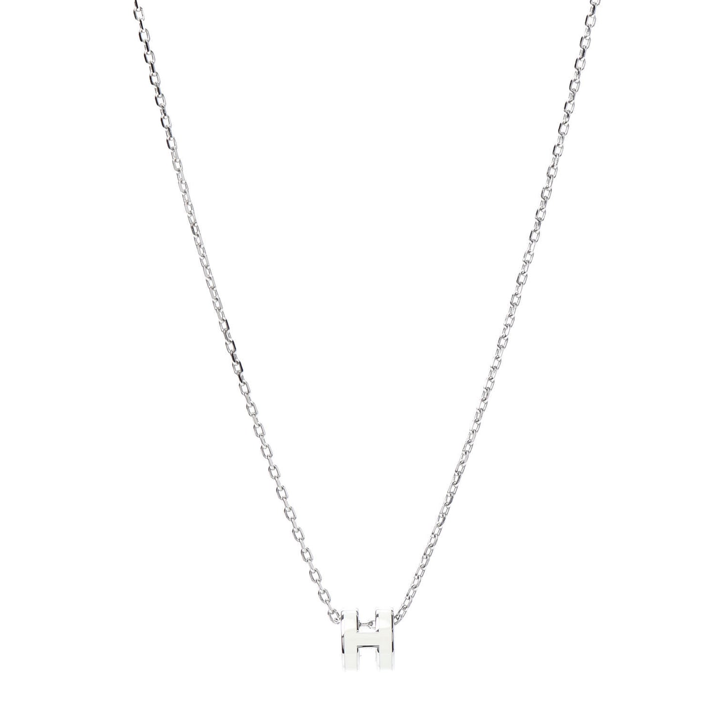 Lacquered Palladium Mini Pop H Pendant Necklace White