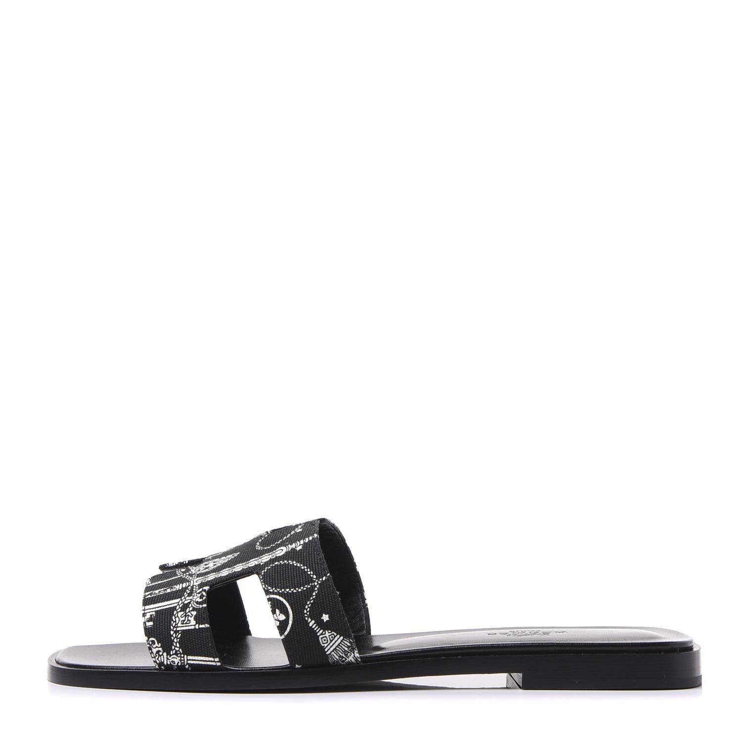 Hermes Cotton Canvas Printed Les Cles Bandana Oran Sandals 37 Black 1 of 9