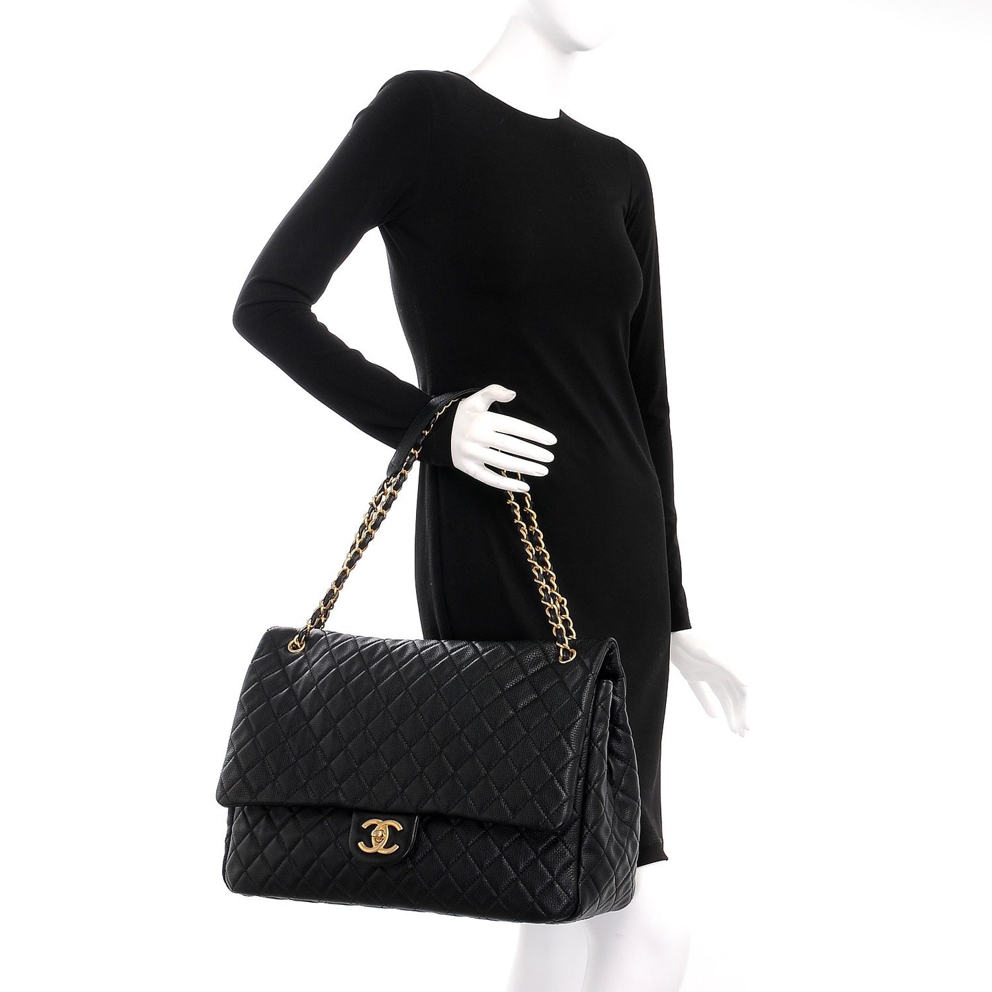 Calfskin Quilted XXL Travel Flap Bag Black