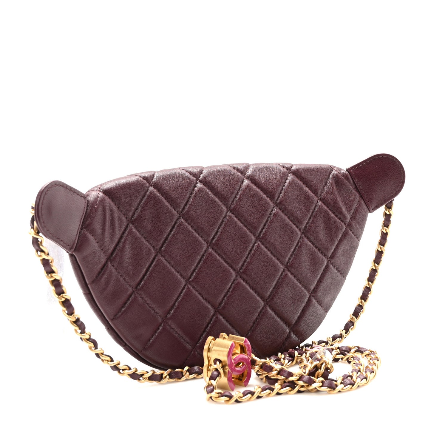 Shiny Lambskin Enamel Quilted Waist Bag Fanny Pack Burgundy