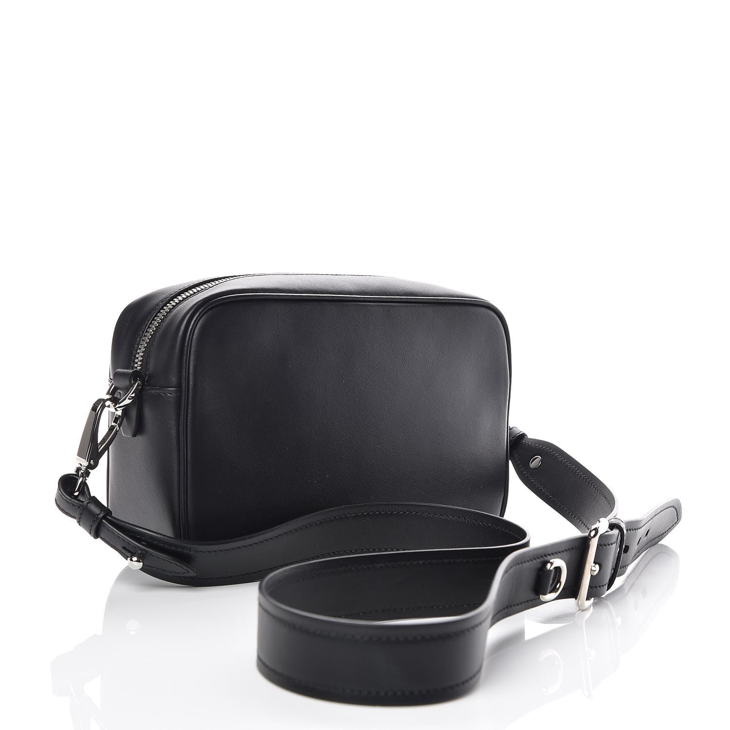 City Calfskin Racing Logo Camera Bag Black Fuxia