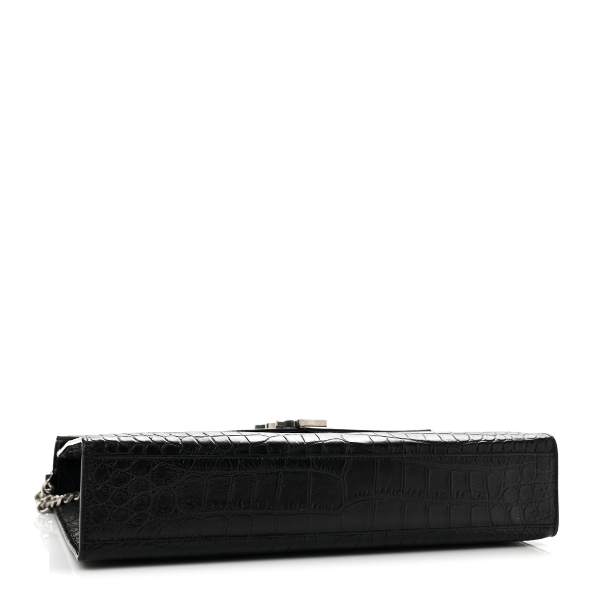Calfskin Crocodile Embossed Large Monogram Envelope Chain Shoulder Bag Black