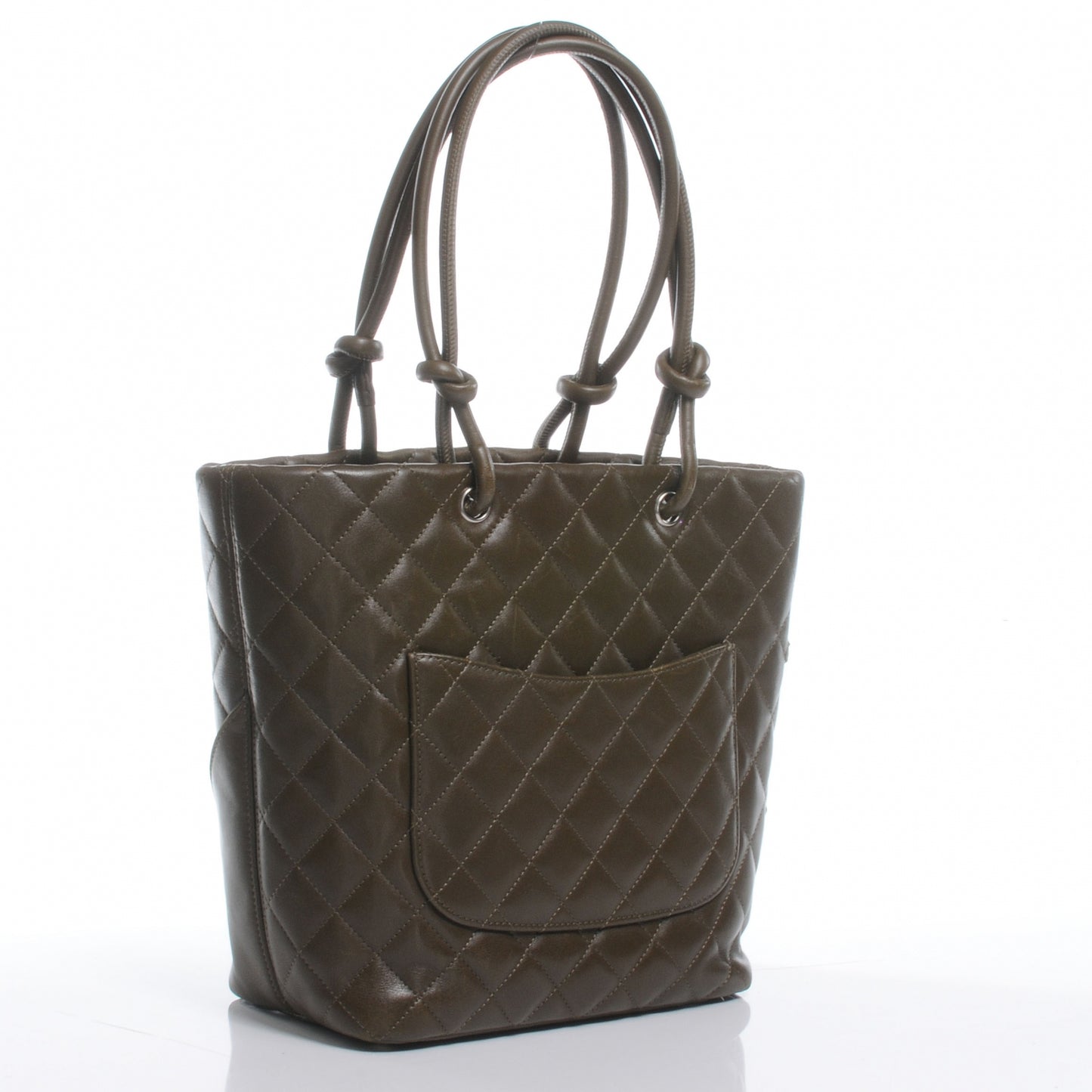 Calfskin Python Quilted Cambon Medium Tote Khaki