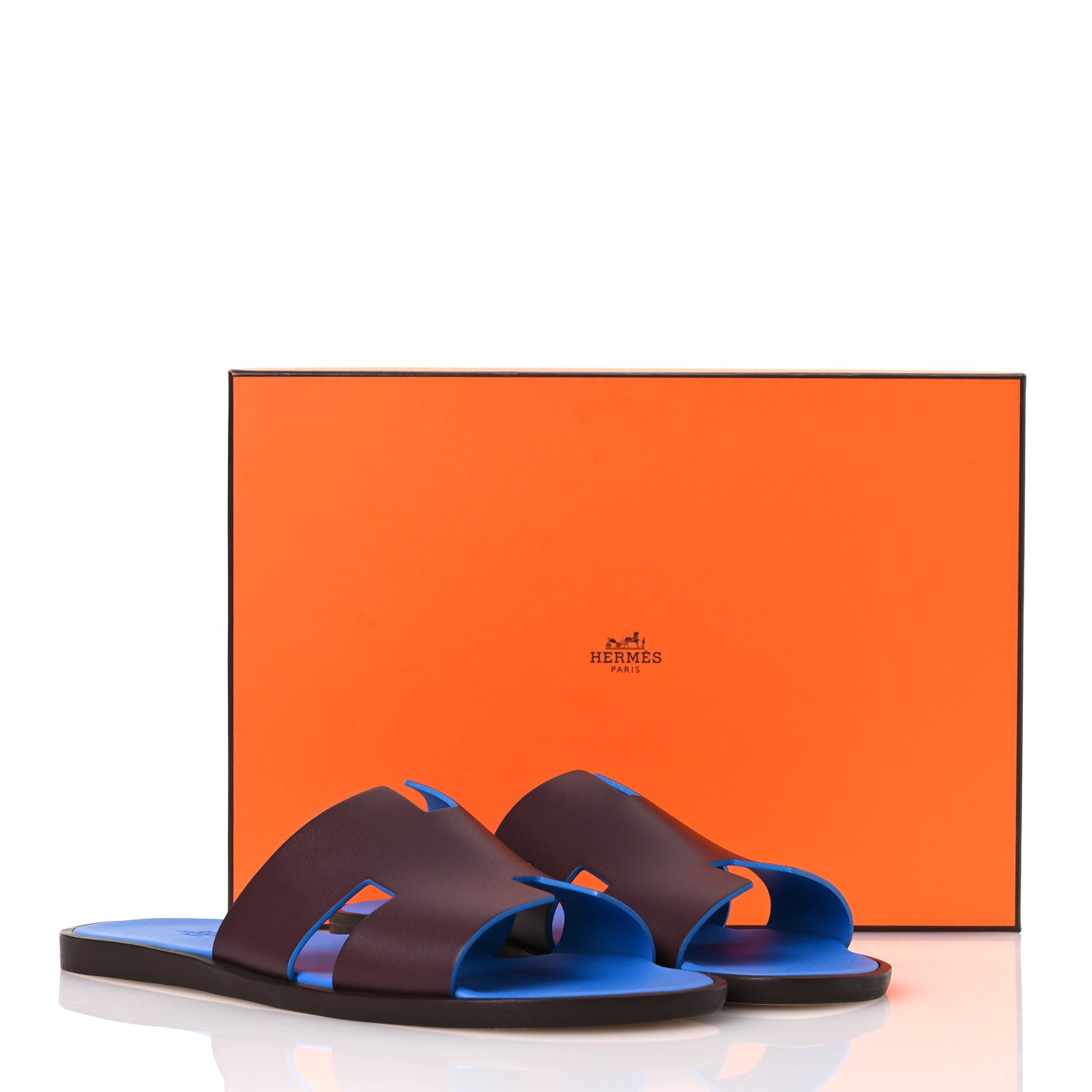 Hermes Calfskin Mens Izmir Sandals 44 Bordeaux Bleu Santorin 12 of 12