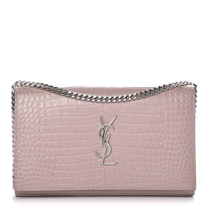 Saint Laurent Calfskin Crocodile Embossed Monogram Chain Wallet Rose Antic 1 of 9