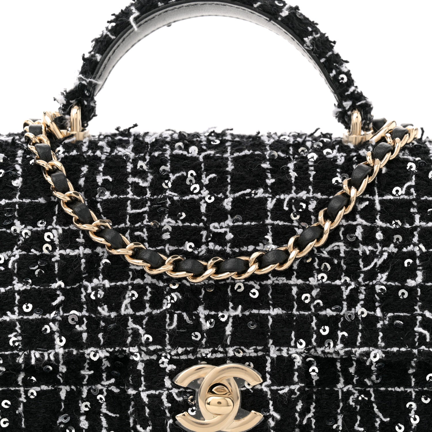 Chanel Tweed Quilted Mini Top Handle Rectangular Flap Black White 8 of 11