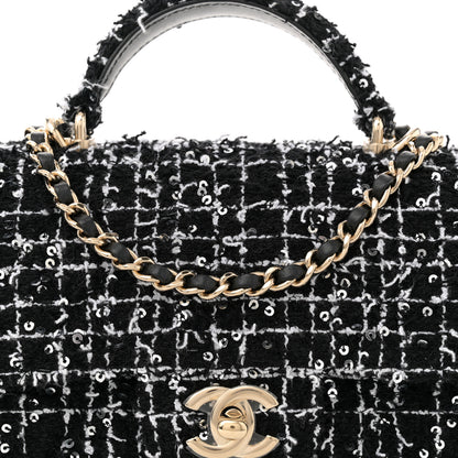 Chanel Tweed Quilted Mini Top Handle Rectangular Flap Black White 8 of 11