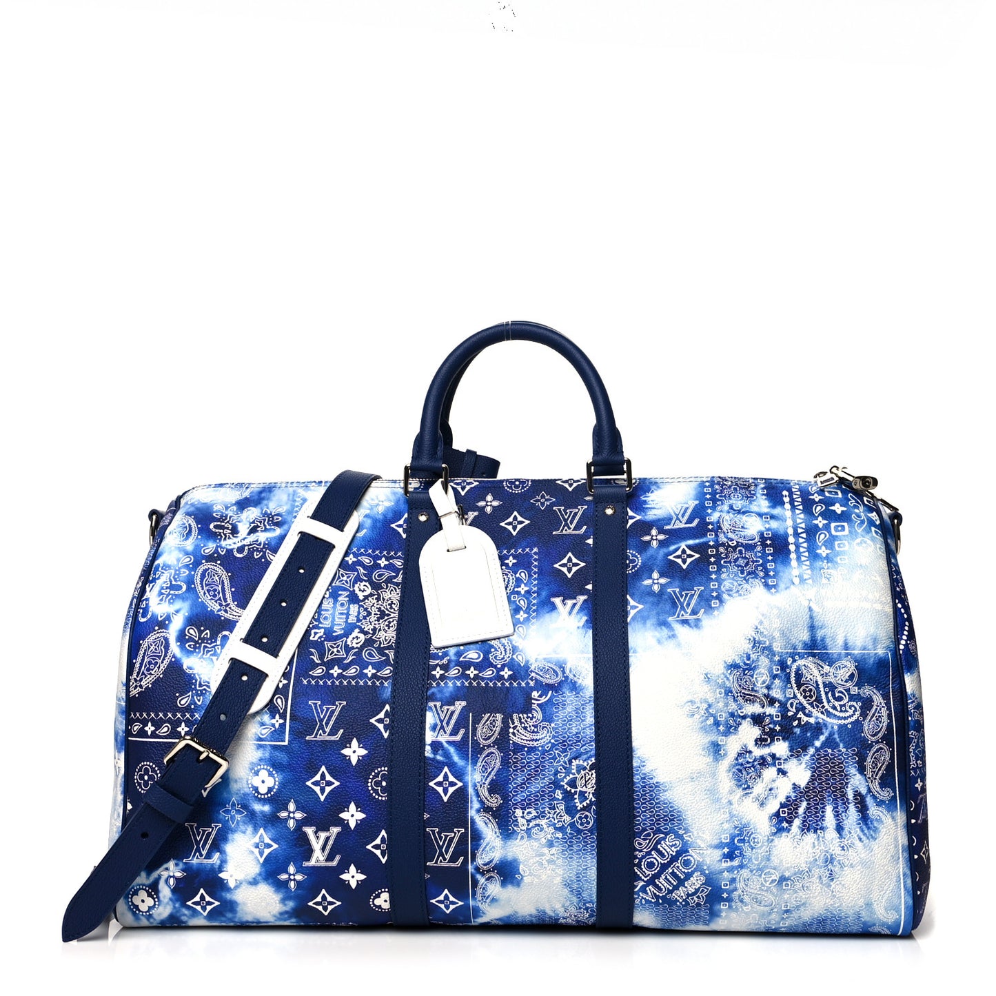 Cowhide Monogram Bandana Keepall Bandouliere 50 Blue