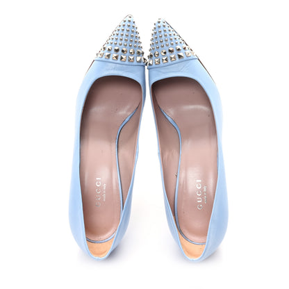 Gucci Malaga Kid Studded Cap Toe Coline Pumps 37.5 Mineral Blue 2 of 9