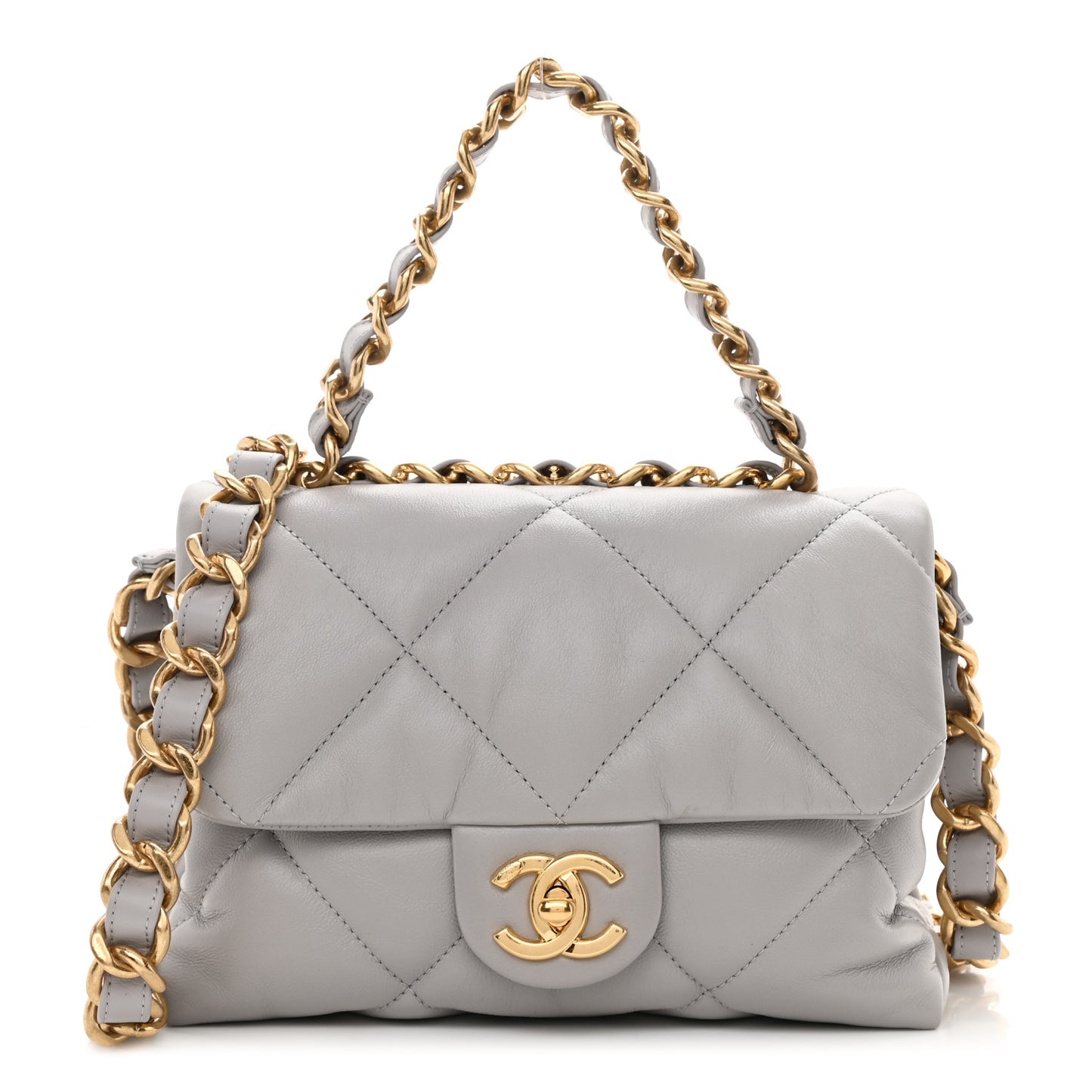 Lambskin Quilted Small Chain Top Handle Flap Grey