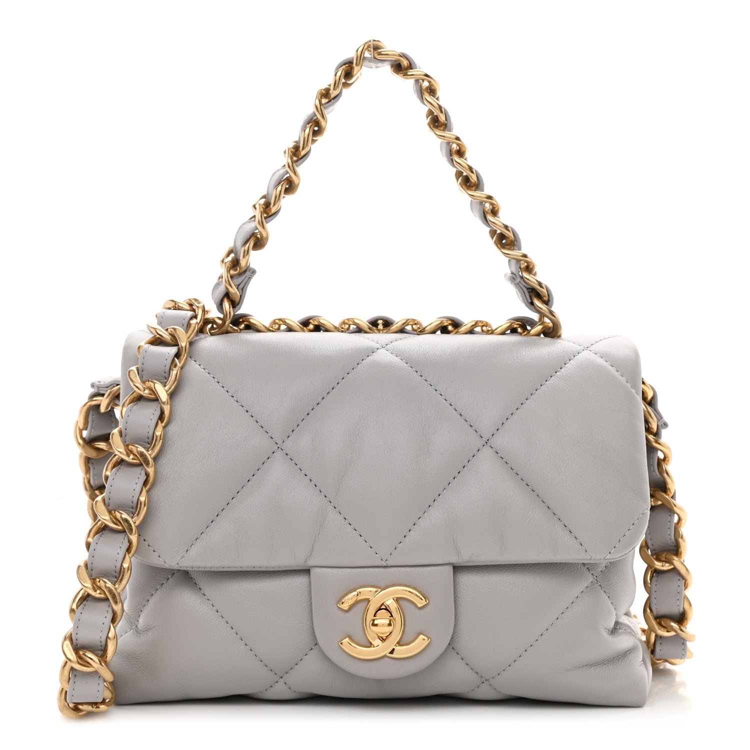 Chanel Lambskin Quilted Small Chain Top Handle Flap Grey 1 of 8