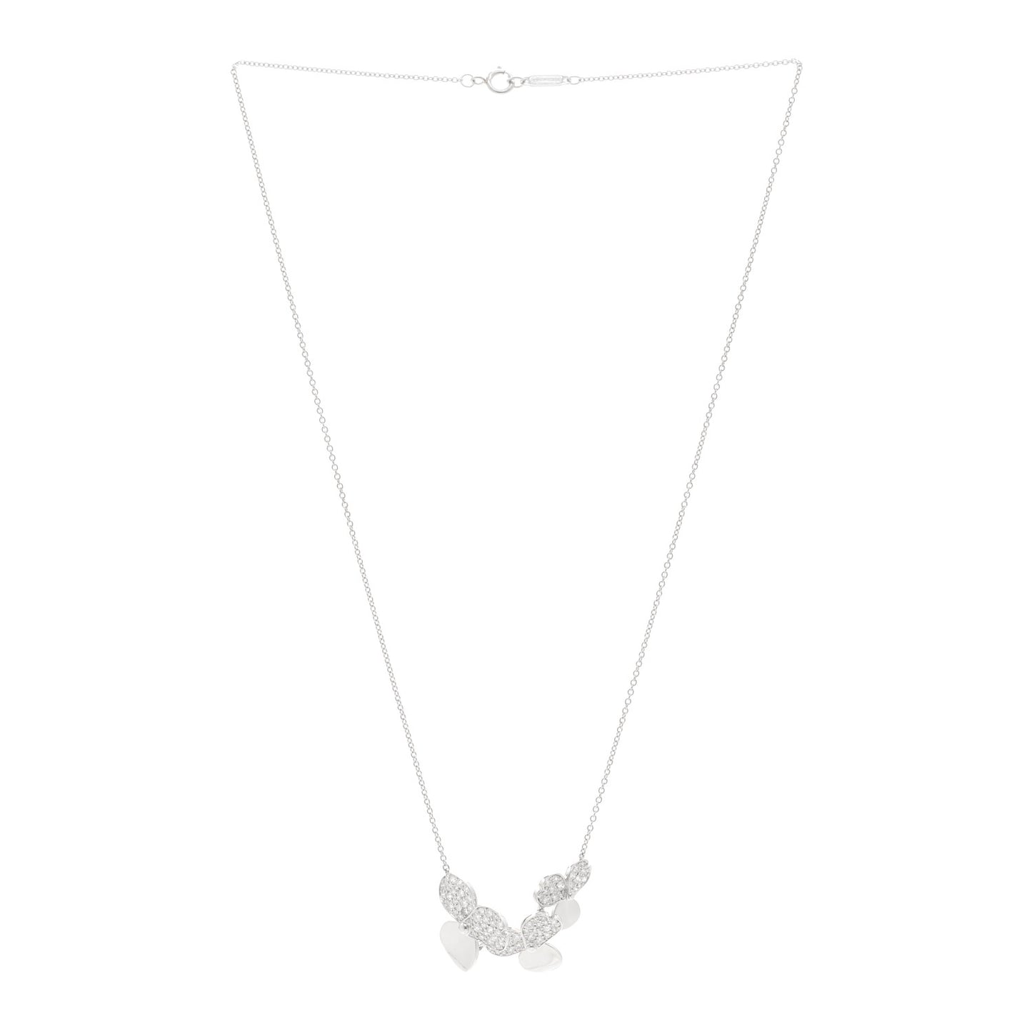 Platinum Diamond Mini Paper Flowers Cluster Pendant Necklace