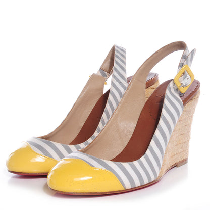 Christian Louboutin Patent Leather Canvas Chus Espadrille Wedges 35 Yellow 3 of 7