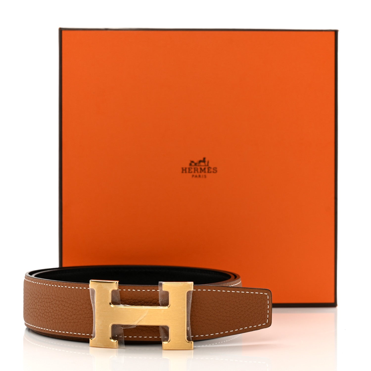Hermes Box Togo 32mm H Belt 80/32 Black Gold 4 of 4