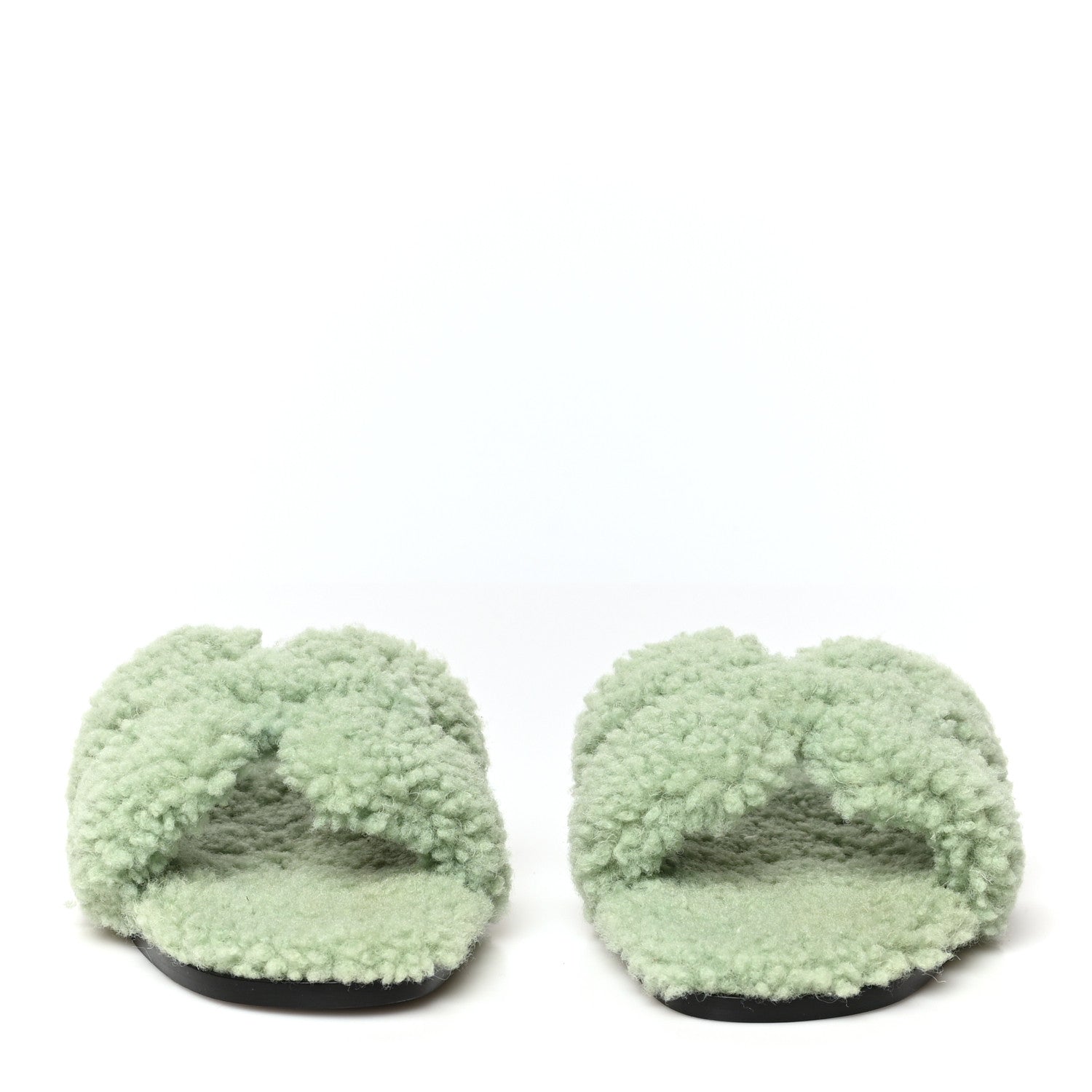 Hermes Woolskin Oran Sandals 37.5 Vert D’Eau 2 of 7